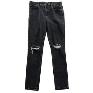Levis Womens 721 Jeans Size 31 Black Denim High Rise Skinny Distressed Ankle